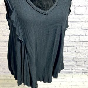 🆕 Free People V-Neck Split-Strap Ruffled Tank - Black - Size Small